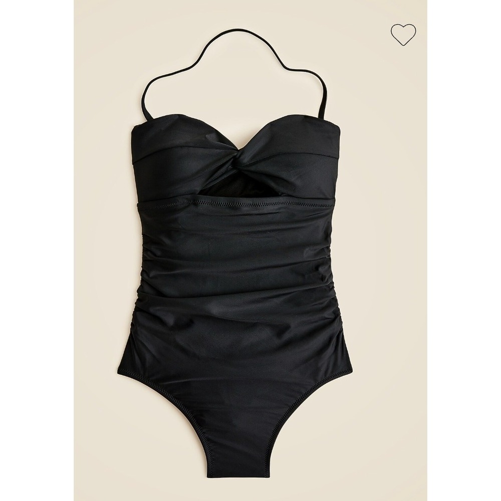 J. Crew Gemma One-Piece Swimsuit Women 4 Black Ruched Bandeau Cutout Beach